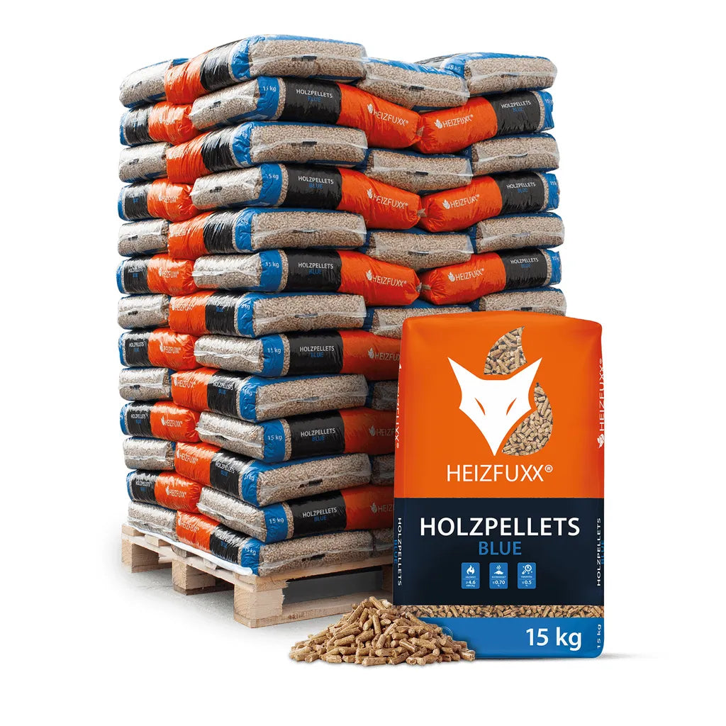 Granulés de bois Heizfuxx Bleu 15kg x 65 sacs Palette 975kg